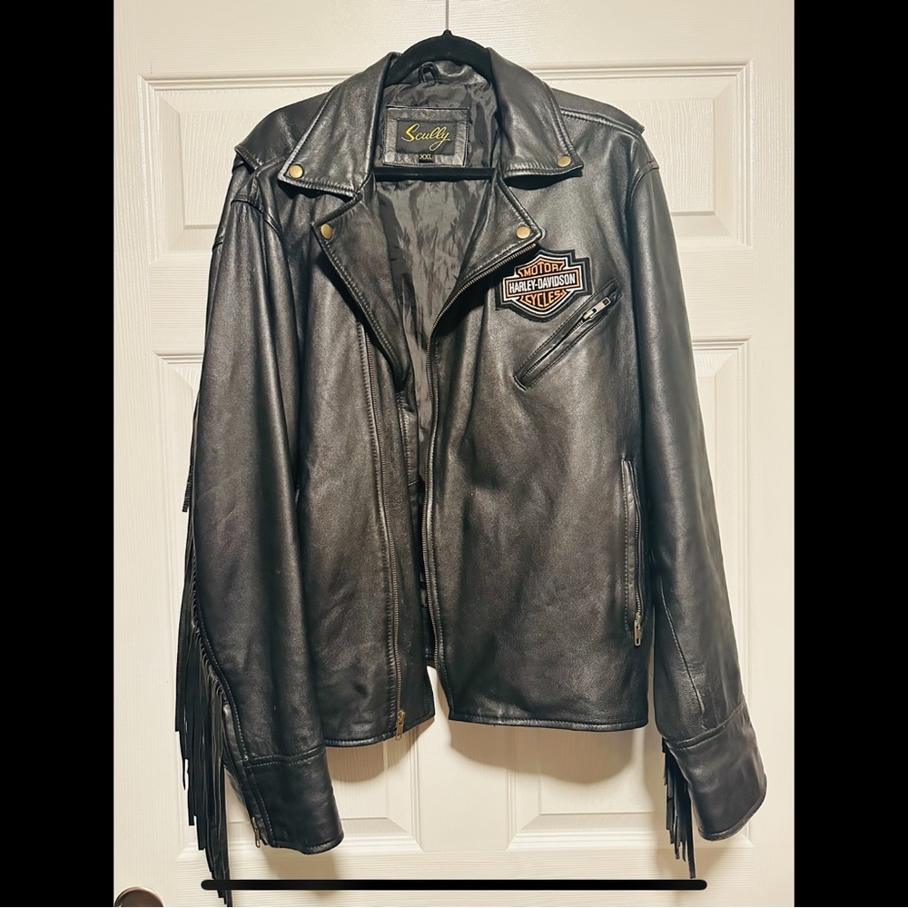 Scully Black Leather Jacket with Harley Davidson Patch